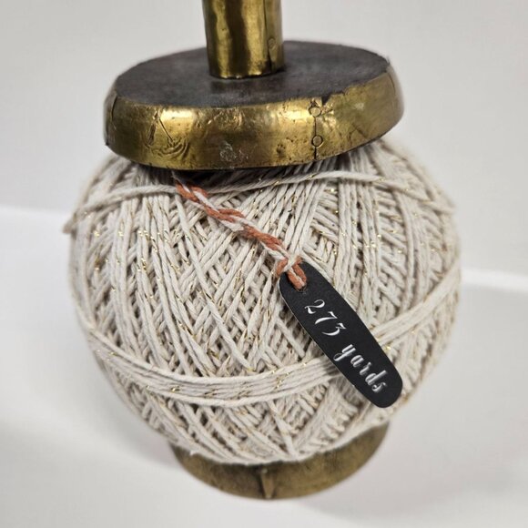 Rustic Wooden Spool of Yarn Beige Metallic Gold 275 Yards Cotton India - Picture 3 of 3
